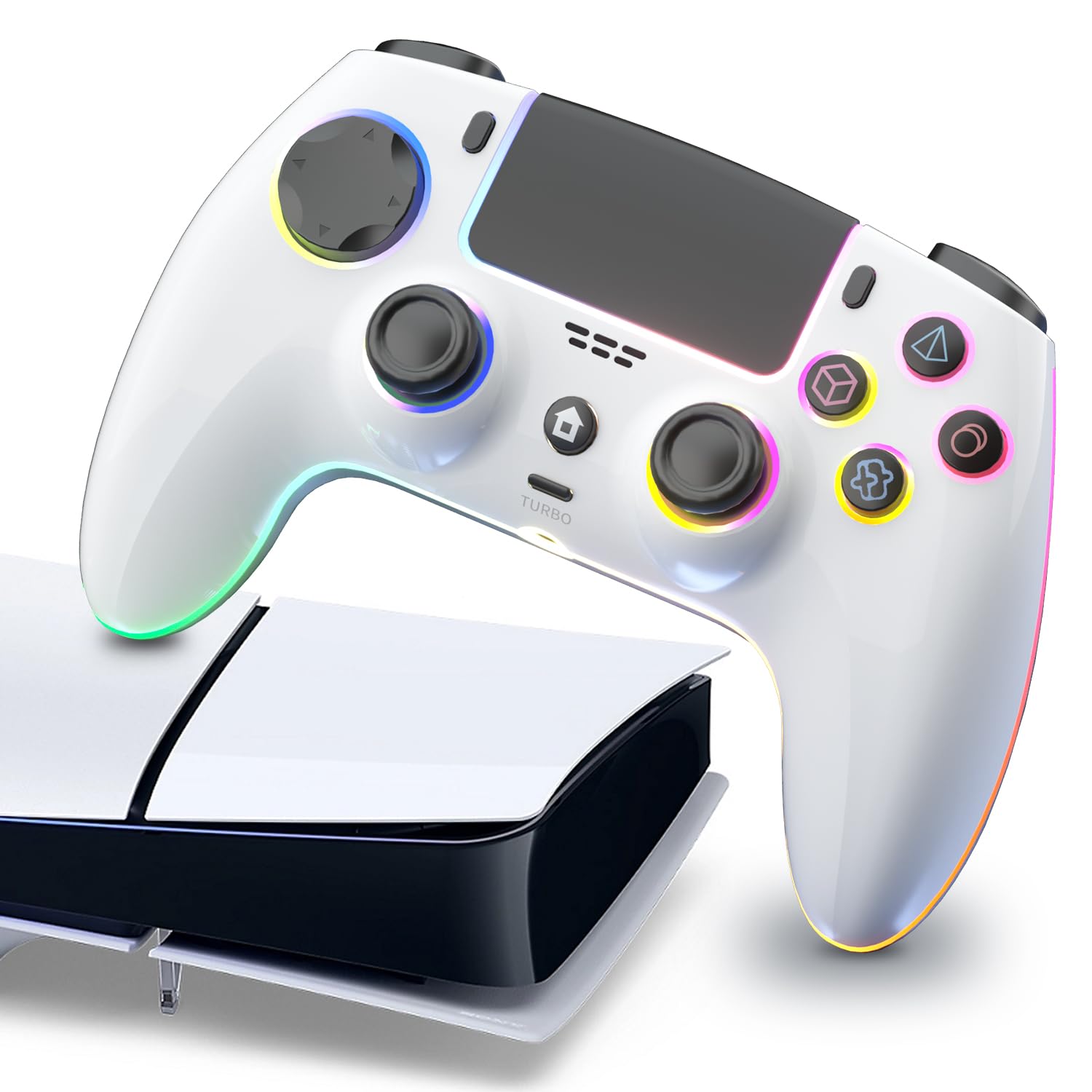 Photo 1 of ThinTree Wireless Controller Compatible for PS-5/Pro/Slim/PC, Hall Effect Sticks & 7 RGB LED Mode & haptic Feedback & 1500 mAH Battery & Motion Sensing, 3.5mm Audio Jack