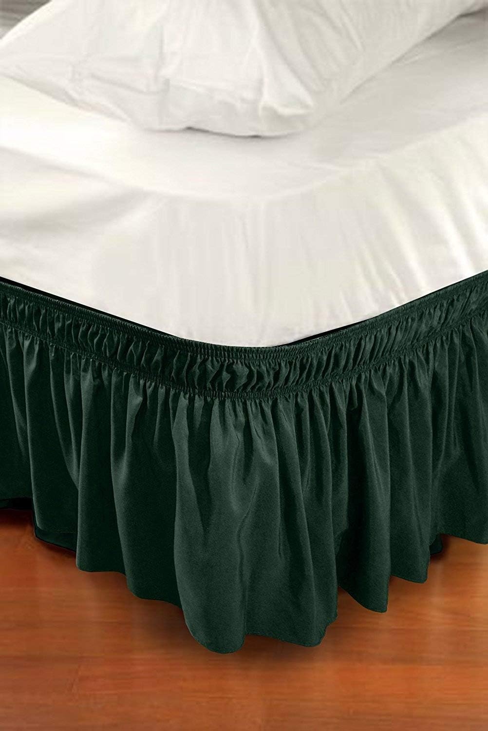 Kennedy Home Collection Wrap Around Style Easy Fit Elastic Bed Ruffles Queen-King Sized Beds (Queen/King, Hunter Green)