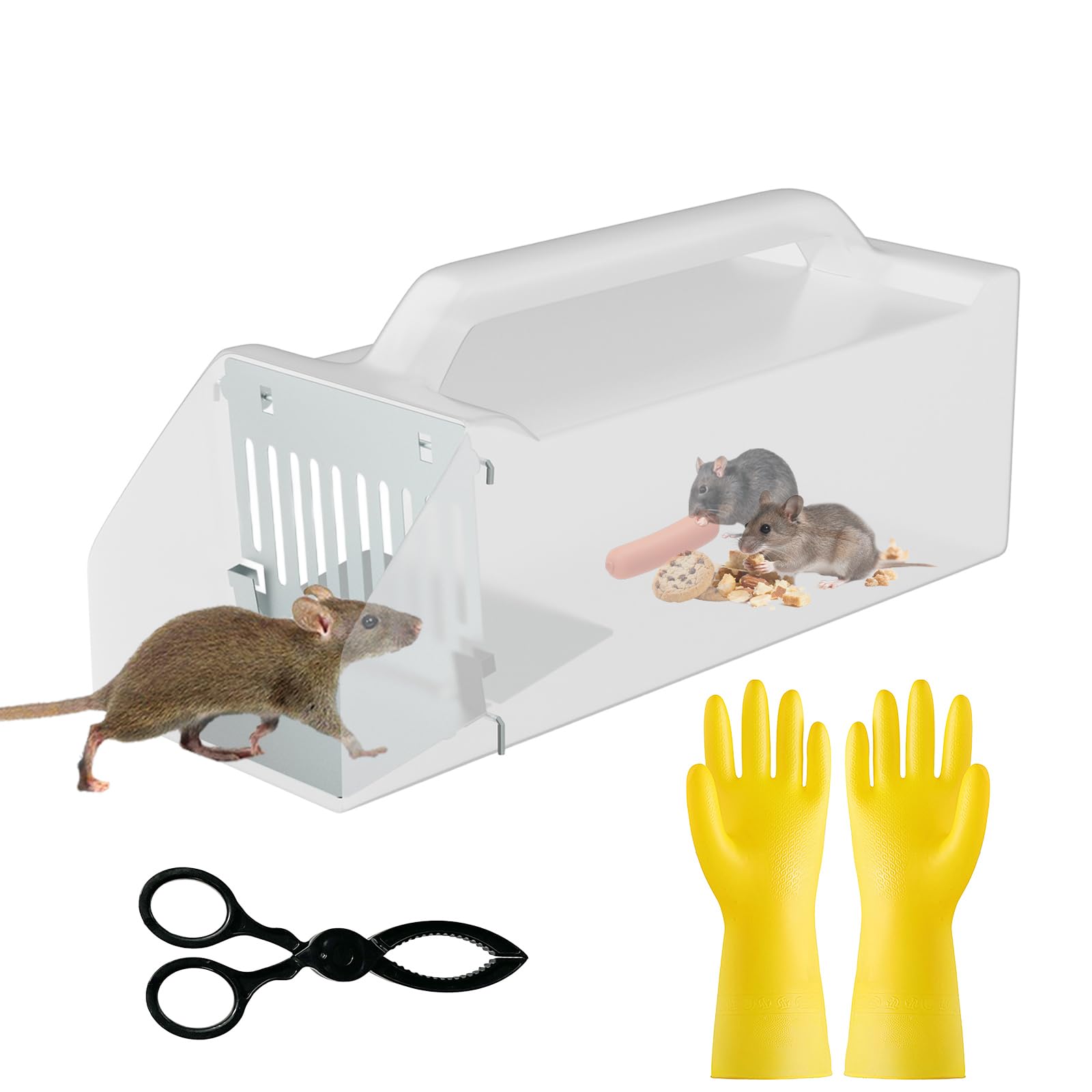 Photo 1 of 12-inch Humane Mouse Trap Cage Indoor and Outdoor for Home, Mice Traps Live Rat Trap, Extended Chipmunk Squirrel Rodent Animal Rat Traps for Outside Motel, Sensitive Pedal Trigger(Transparent)