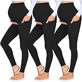 GROTEEN 3 Pack Women's Maternity Leggings with Pockets Over The Belly Workout Yoga Pregnancy Pants