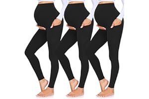 GROTEEN 3 Pack Women's Maternity Leggings with Pockets Over The Belly Workout Yoga Pregnancy Pants