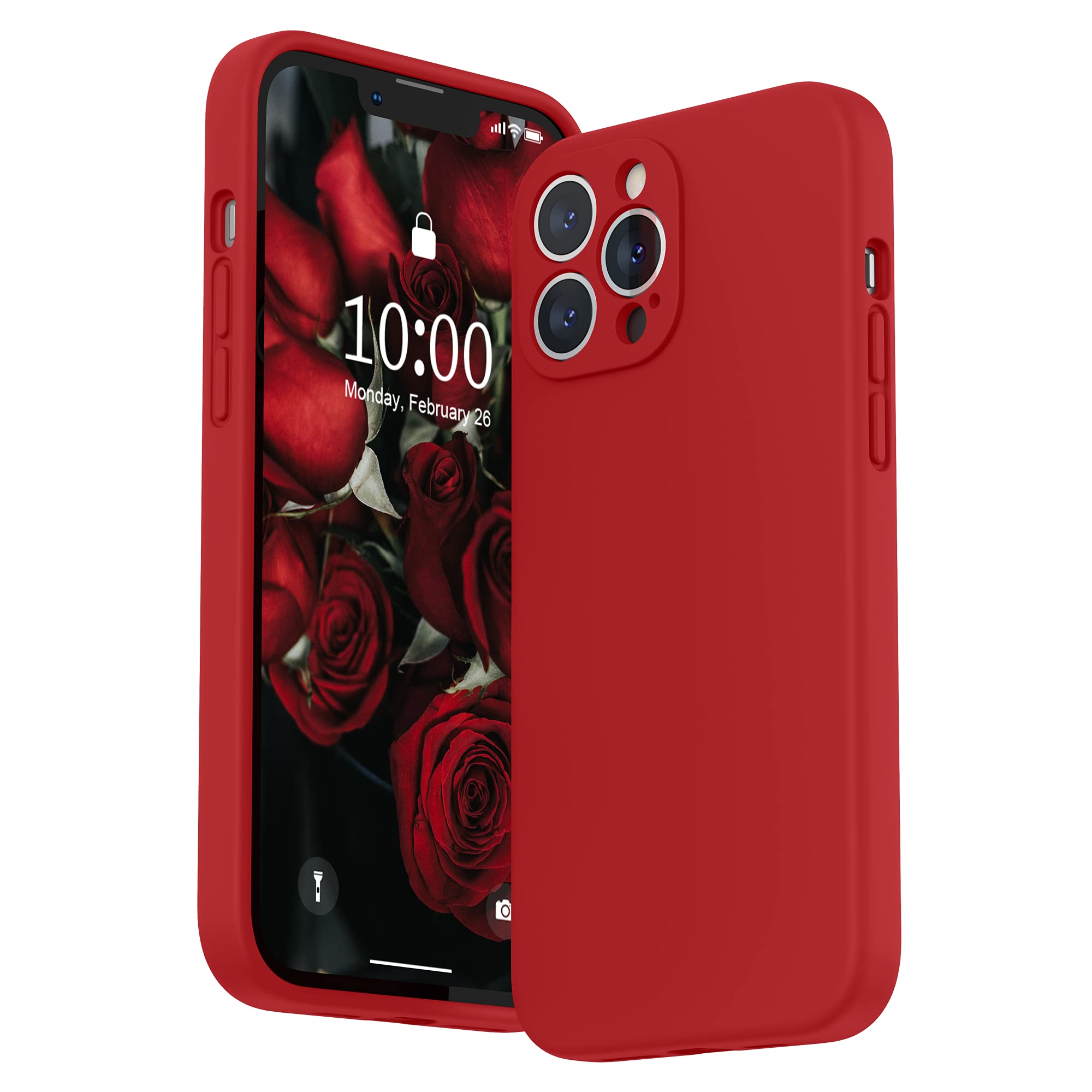 SURPHY Compatible with iPhone 13 Pro Max Case with Screen Protector, Liquid Silicone Protection for Each Lens Shockproof Thickened Rubber Cover for iPhone 13 Pro Max 6.7 inch 2021, Red — image 1