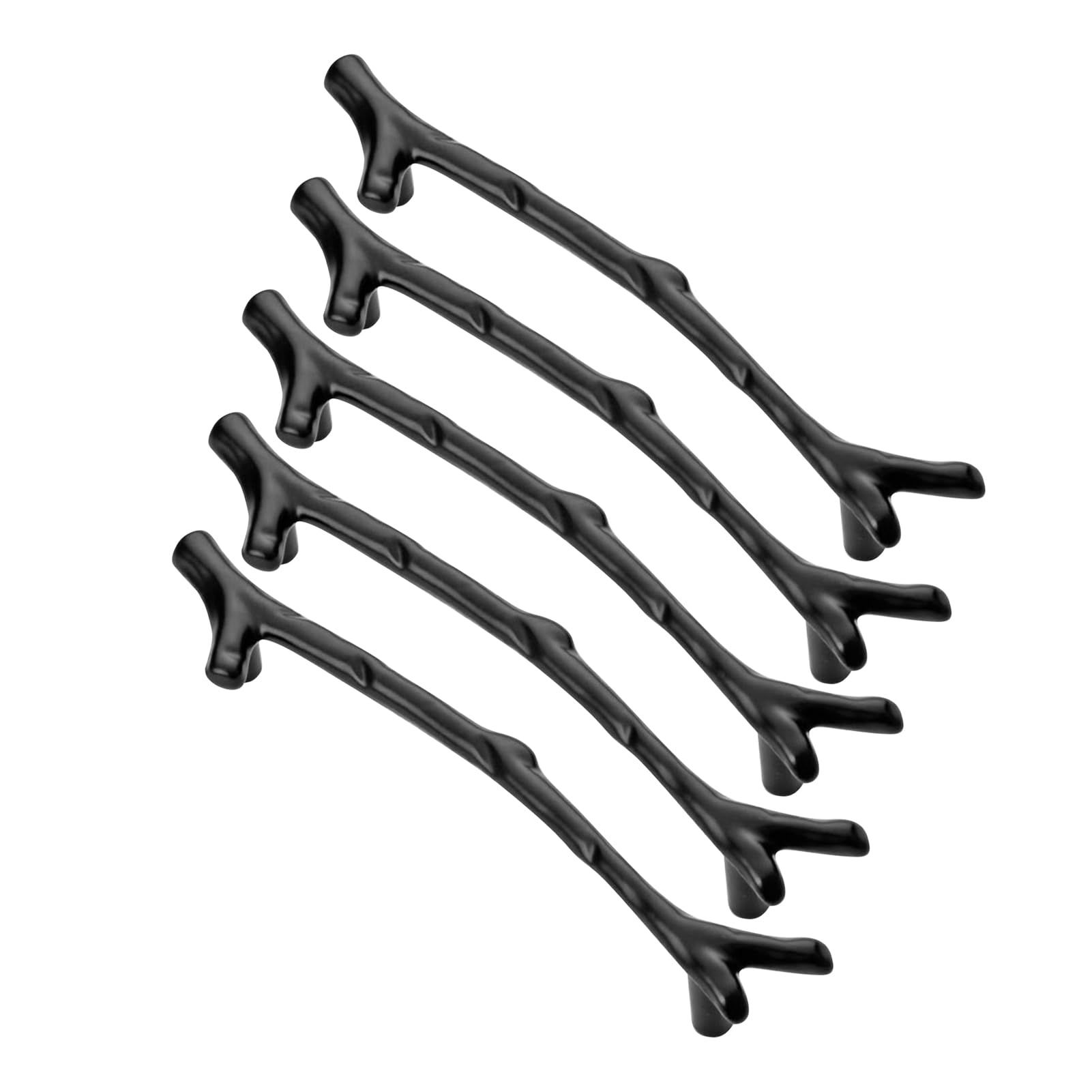 Fyearfly 5pcs Tree Branch Furniture Handles, Zinc Alloy Twig Pulls Cabinet Door Handles Metal Drawer Knobs, for Kitchen/Bedroom/Bathroom (Black)
