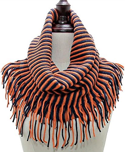 Auburn University Tigers Inspired Navy and Orange Snood Tube Knit Gameday Scarf with Fringes