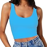 SanxiawaBa Women’s Sexy Sleeveless Crop Tops Double Layer Scoop Neck Cropped Tank Top