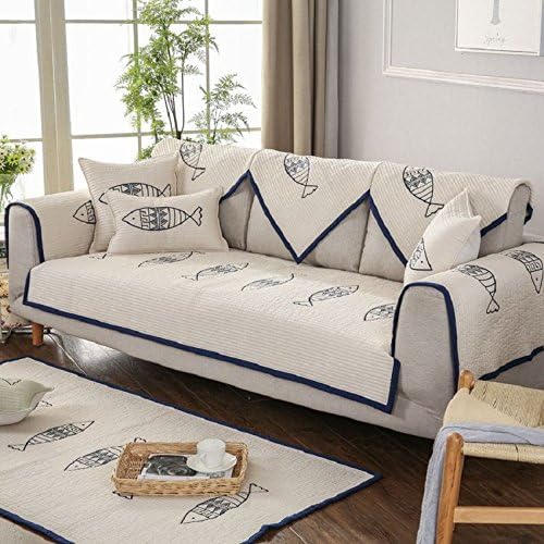 Unimall Cotton Quilted Sofa Protector Cover Stitching Floral Furniture Settee Couch Covers Jacquard (70x70 cm, Beige)