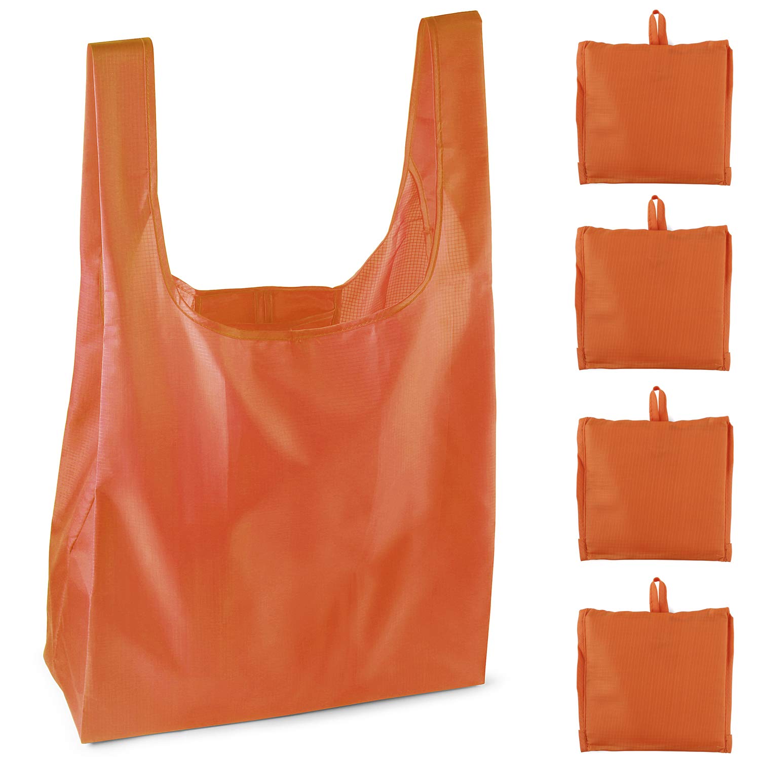 My Charity Boxes Reusable Grocery Bags, Grocery Tote Foldable into Attached Pouch, Ripstop Polyester Reusable Shopping Bags, Washable,Reinforced Durable and Lightweight Bag (Orange), Orange, One Size
