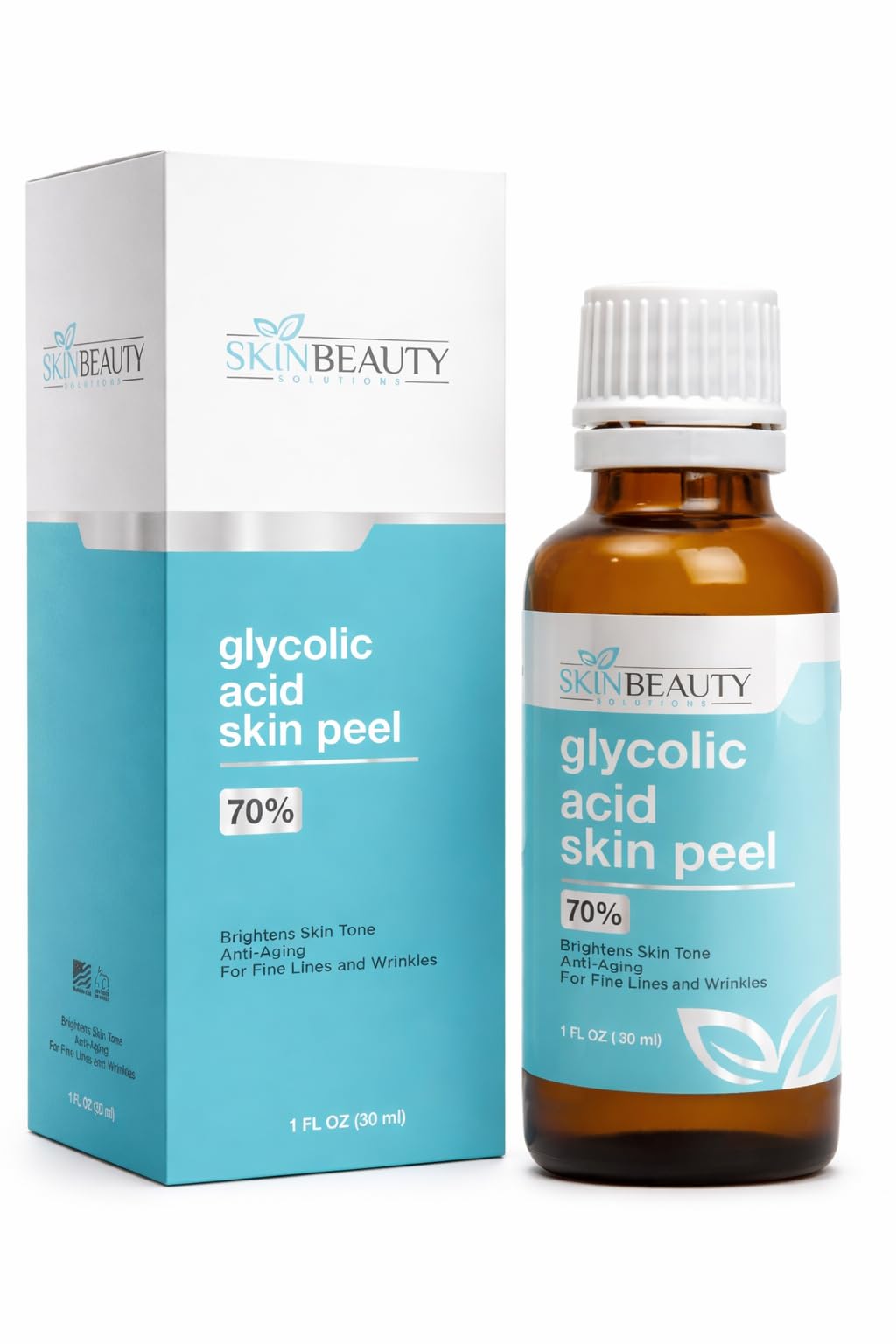 Skin Beauty Solutions (1 Oz / 30 Ml) Glycolic Acid 70% Skin Exfoliant - Unbuffered - Alpha Hydroxy (AHA) For Oily Skin, Wrinkles, Blackheads, Large Pores & More
