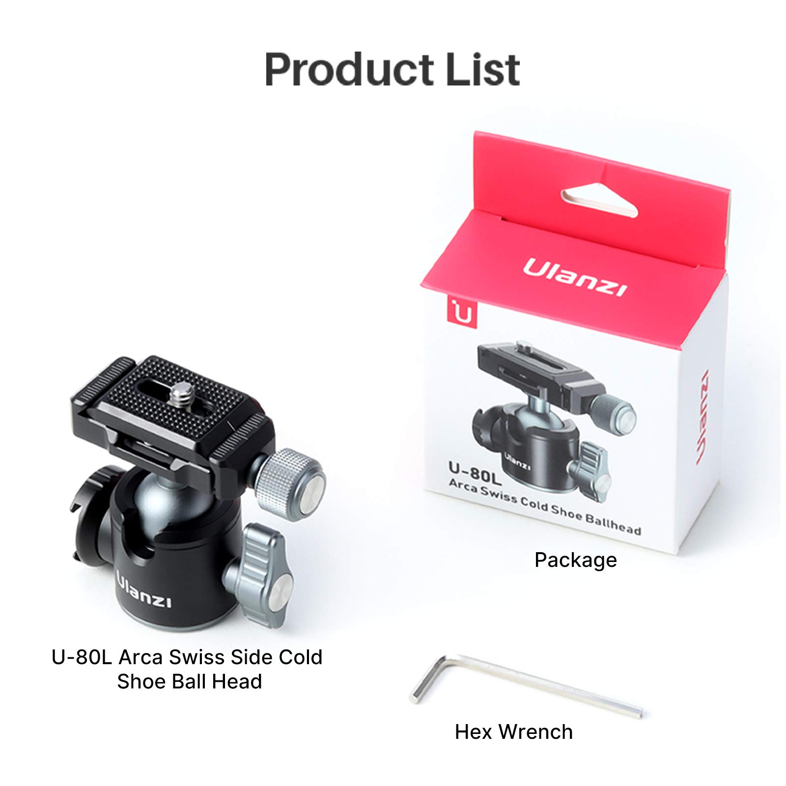 ULANZI U-80L Metal Ball Head Camera Mount Arca Swiss 360 Rotating with Quick Release Plate & Cold Shoe, 22lbs/10kg Load for 1/4