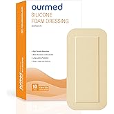 Ourmed Silicone Foam Dressings(4"x 8" - 10 Packs) with Tender Adhesive Border, Sterile Advanced Absorbent Bandage, Wound Care for Bed Sores, Pressure Ulcers, Foot Diabetic Ulcer