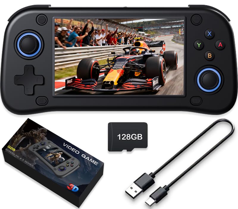 New Handheld Game Console,Built-in 128G with 20000 games,Linux System,Portable Handheld Video Game Console ，4.3 inch IPS Screen 30+ emulators& Linux System (Black,128G)