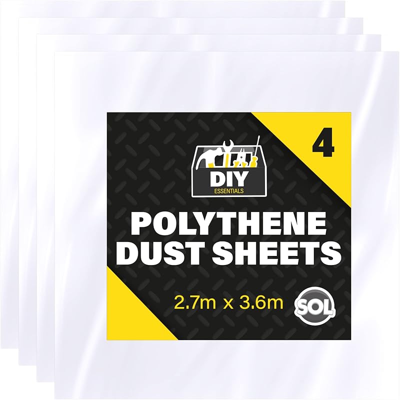 SOL 4 Pack Dust Sheets 3.6m x 2.7m Large Clear Plastic Sheets
