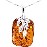 HolidayGiftShops Amber Jewelry for Women - GIA Certified Sterling Silver and Baltic Honey Amber Pendant Fern, Includes 925 Sterling Silver Chain - Sterling Silver Jewelry Collection, made in Poland