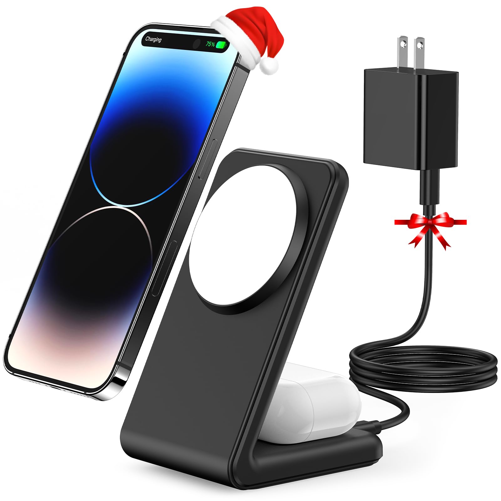 2-in-1 for Magsafe-Compatible Charger Stand with PD 20W USB-C Charger Block & Cable, Fast Charging Wireless Charger Designed for iPhone 17 Pro Max/16/15/14/13/12, AirPods 4/3/Pro 3/Pro 2/Pro, Black