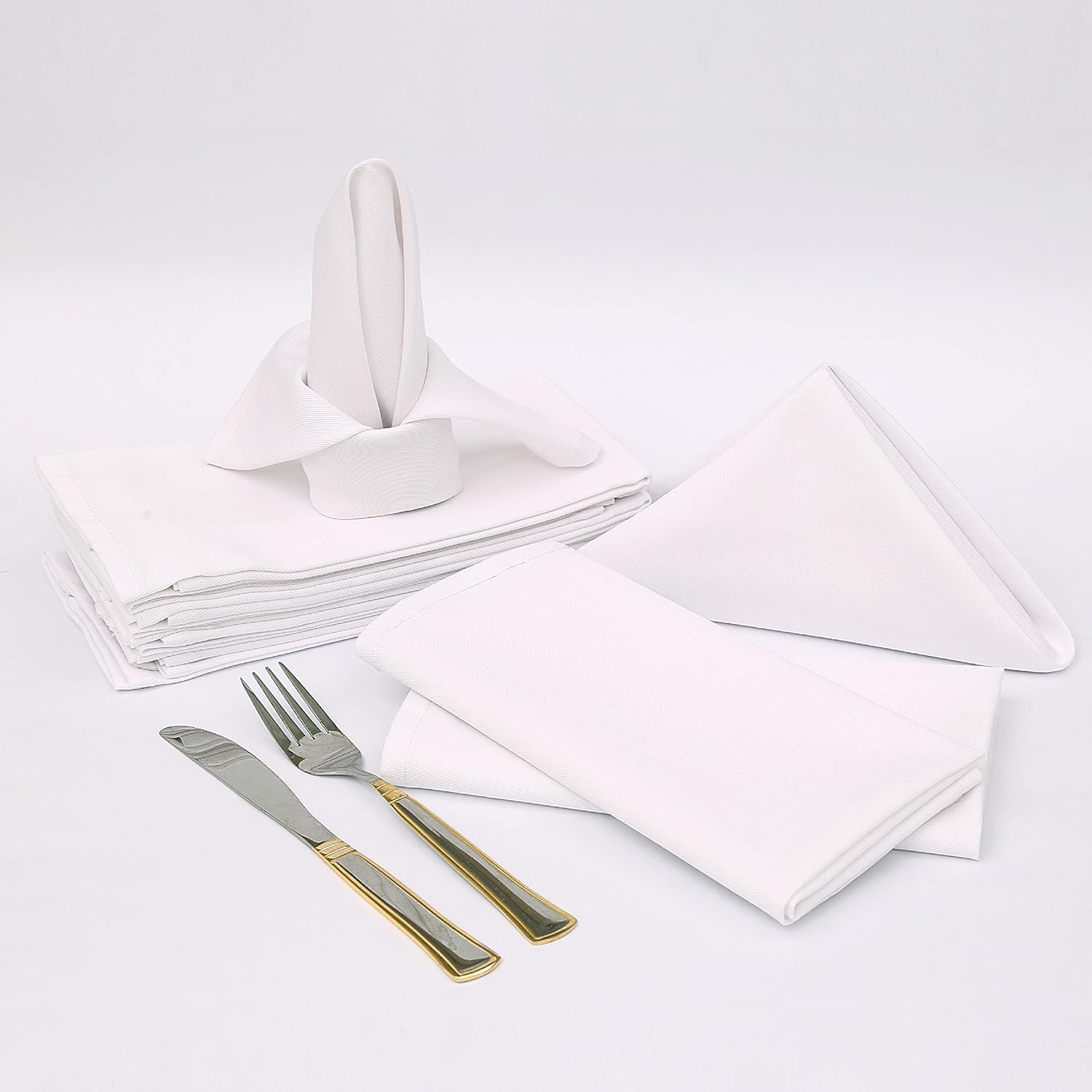 White Cloth Napkins Set of 12 Soft Blend Thick Thread Linen Fabric Reusable Cotton Napkin with Size 46 cm x 46 cm Ideal for Home Office Wedding Party Hotel Kitchen Table Decoration