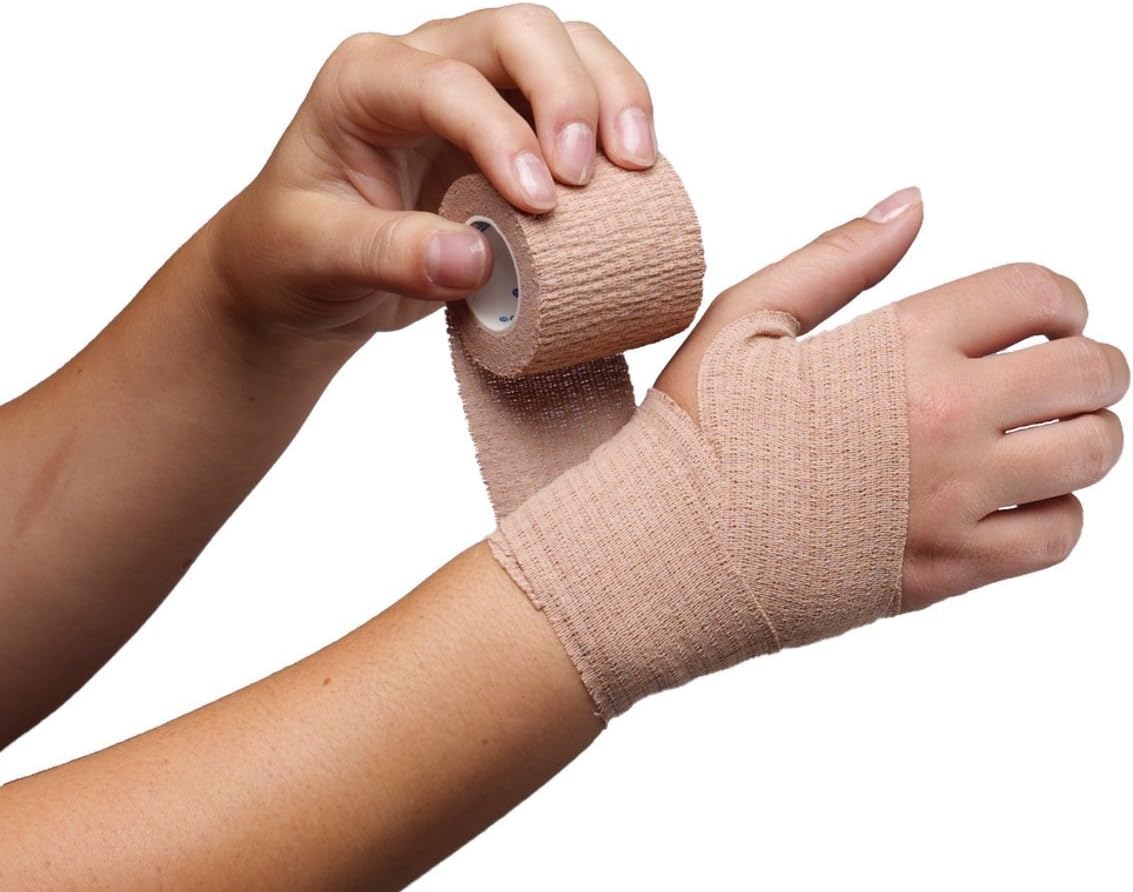 8-Piece Self Adherent Cohesive Wrap Bandages Bundle Pack, 3-in Wide 5 yds Self Adhesive Non Woven Bandage Rolls, Brown Athletic Tape for Wrist & Hand, Premium-Grade Medical Stretch Wrap, Ankle Tape: Health & Personal Care