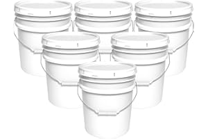 MKS PLASTICS 5 Gallon Bucket & Lid - 90 Mil All Purpose Pail - Made in The USA - Food Grade - Contains No BPA Plastic - Recyclable (White, 6)