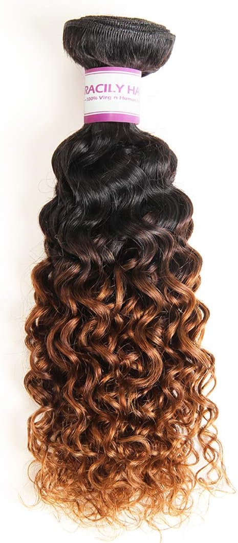 RACILY 1B/#30 Ombre Brazilian Kinky Curly Hair 1 Bundle, 100% Unprocessed Virgin Human Hair Extensions, 2 Tone Dark…