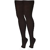 NuVein Medical Compression Stockings, 30-40 mmHg Support, Women & Men Thigh Length Hose, Open Toe, Black, Medium