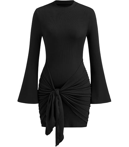 CIDER Womens Long Sleeve Mini Dress Knot Front Party Club Dress Black : Clothing, Shoes & Jewelry