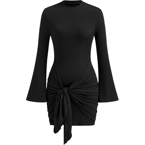 Amazon.com: CIDER Womens Long Sleeve Mini Dress Knot Front Party Club Dress  Black : Clothing, Shoes & Jewelry