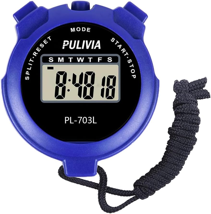 PULIVIA Digital Stopwatch Timer with Clock Calendar Alarm Blue
