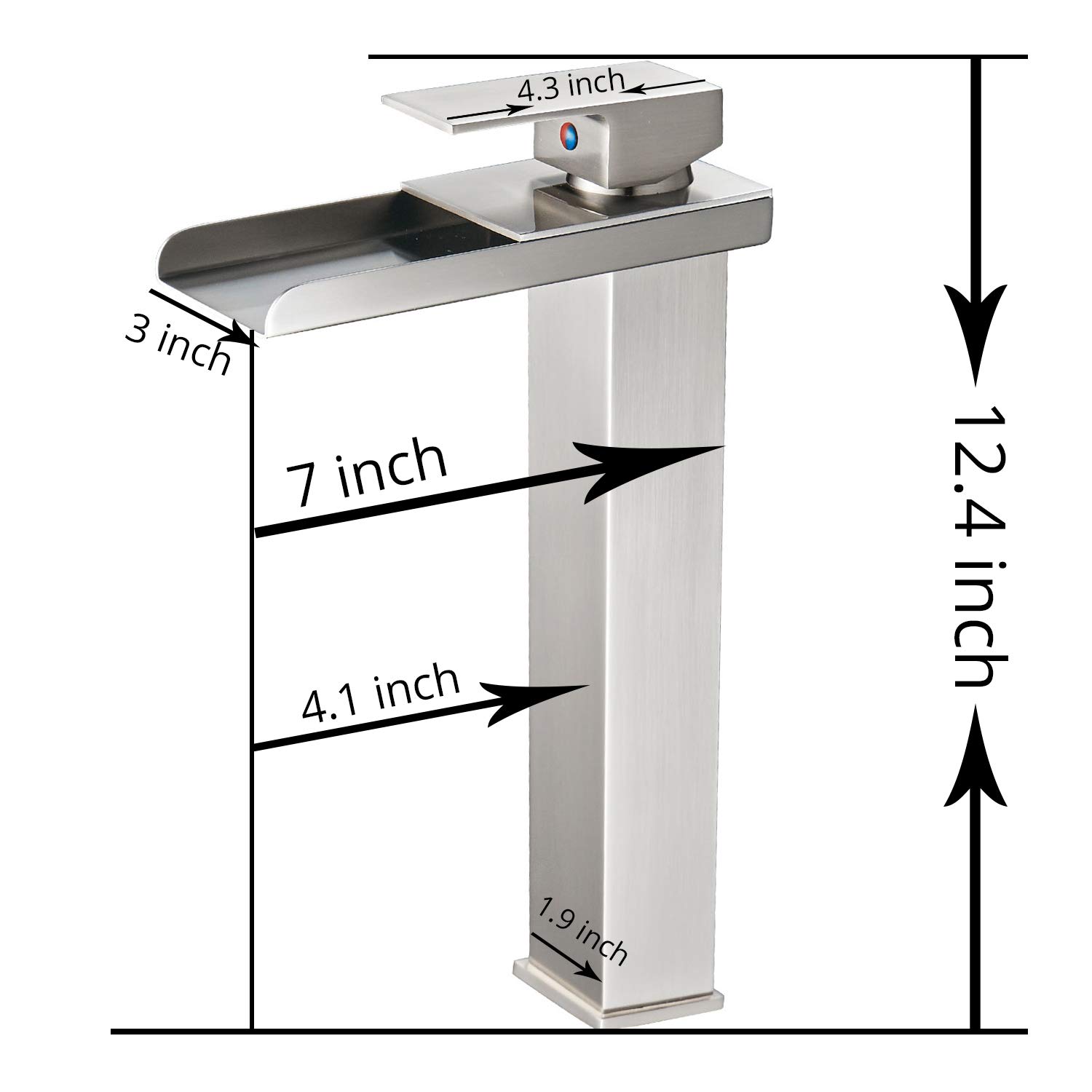 Bwe Tall Nickel Brushed Waterfall Commercial Bathroom Sink Vessel