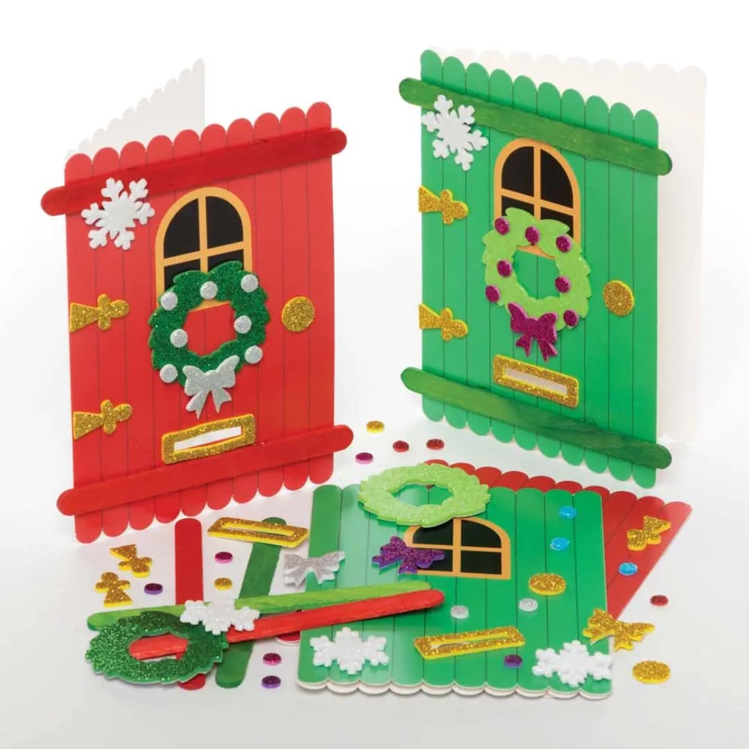 Baker Ross FC102 Christmas Door Card Kits - Pack of 6, Make Your Own Cards, Ideal for Kids Arts & Crafts, Green, Red