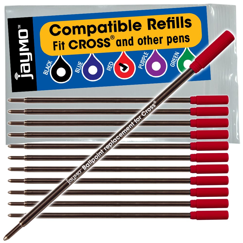 Jaymo - Cross Compatible Ballpoint Pen Refills - Smooth Writing German Ink and 1mm Medium Tip (12 Red) โ image 1