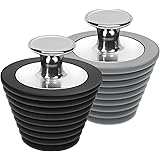 LEKEYE Universal Bathtub Stopper for Bathtub and Bathroom Sink Drains, Black and Gray-2 Pack(Patented Product)