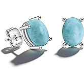 ZengoriGems Larimar Earrings 925 Sterling Silver 925 Sterling Silver Minimalist Oval/Round Earrings Natural Blue Gemstone Jewelry for Women Lover