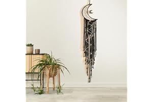 MGahyi Moon Star Dream Catcher Decor,Macrame Woven Dreamcatcher with Light,Bohemian Wall Hanging Decoration,Bedroom,Home Decoration (Black Moon)