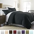 Beckham Hotel Collection Luxury Soft Brushed 2300 Series Microfiber Duvet Cover Set - Hypoallergenic - Full/Queen - Black