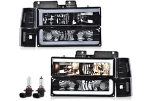 PIT66 LED DRL Headlight Assembly, Compatible with 1994-1998 Chevy C10 C/K 1500 2500 3500 Fit 94-99 Chevy Tahoe Suburban w/Turn Signal Lamps Bumper Lights Corner Lamps Smoke Lens Clear Reflector