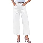 GRAPENT Wide Leg Jeans Woman Trendy Cropped High Waisted Front Seam Casual Stretchy Denim Trouser Jeans with Pockets