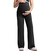 POSHDIVAH Women's Creamluxe Maternity Yoga Wide Leg Pants Petite/Regular/Tall Pregnancy Work Dress Sweatpants with Pockets