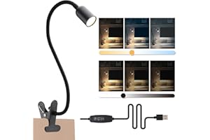 DAMI LED Reading Light for Bed Headboard – Dimmable Clip-On Book Light with Flexible Gooseneck, Adjustable Color Temperature (3000/4000/6000K), USB-Powered Desk Lamp for Dorms and Home