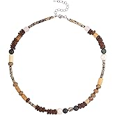 MINACHI Multi Color Beads Necklace, Natural Stone, Pattern Beads, Bohemian Style, Gift Jewelry for Women