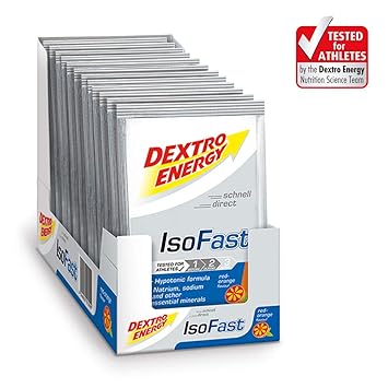 Getränkepulver Sport von Dextro Energy IsoFast | 12 Sachets mit Blut Orangen Geschmack | Hypotonisches Getränke Pulver mit El
