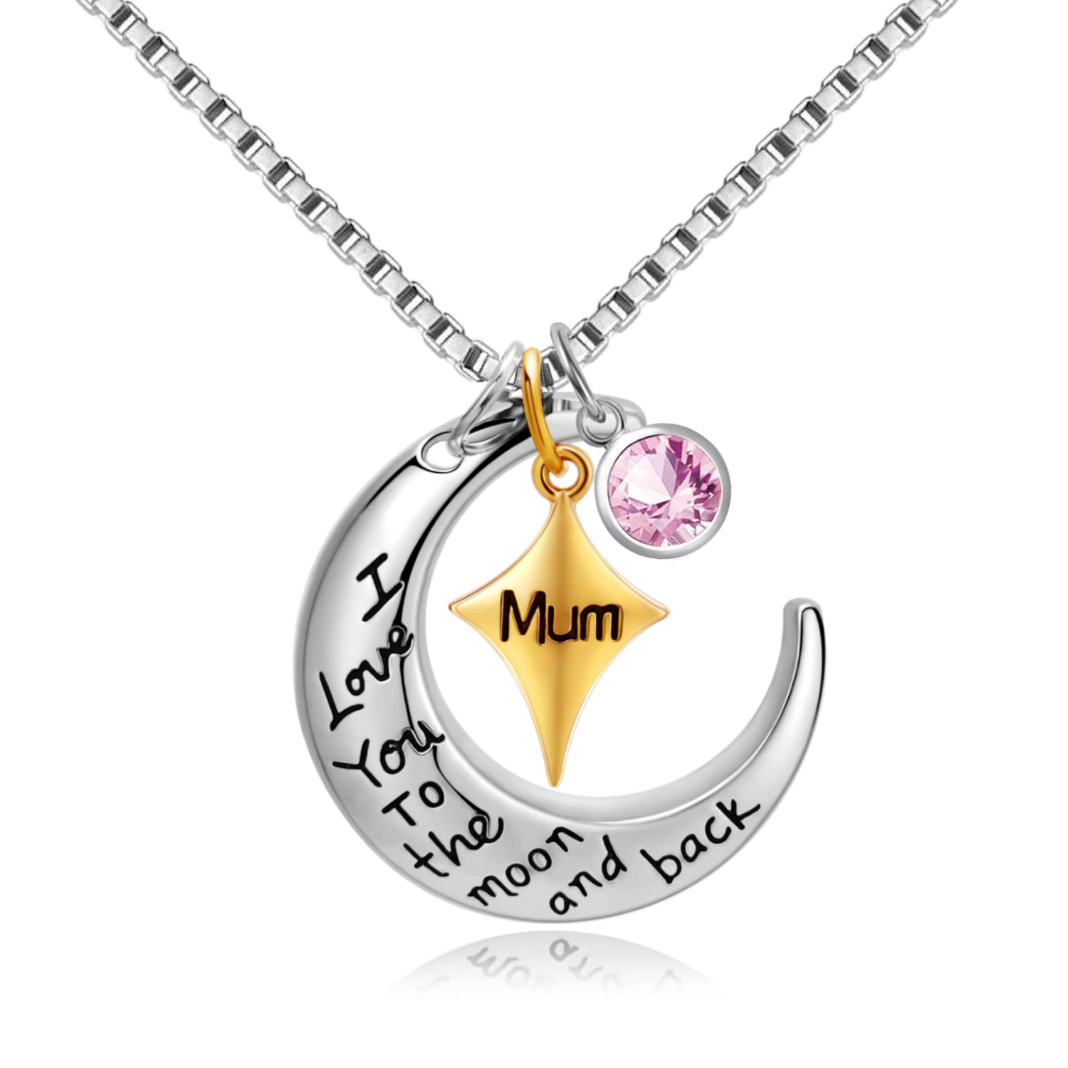 Pink Birthstone Necklace October Birthday Gifts For Mum From Kids I Love You To The Moon And Back Necklaces Presents For Mum