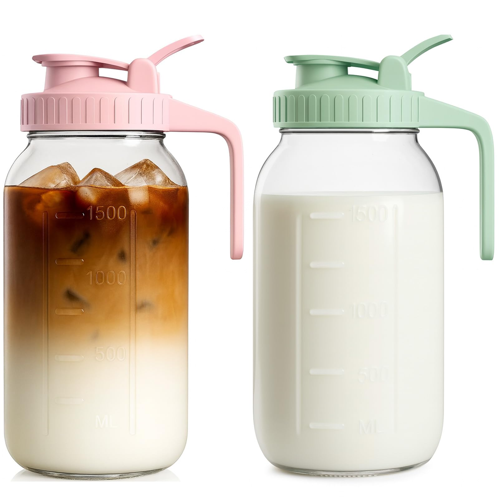 Photo 1 of 2 Pack - 64oz Glass Breast Milk Pitcher with Lid & Spout, Leakproof Mason Jar Breastmilk Pitcher - Wide Mouth, Airtight 2 Quart Water Jug for Milk Storage, Breastmilk, Sun Tea, Iced Coffee, Juice