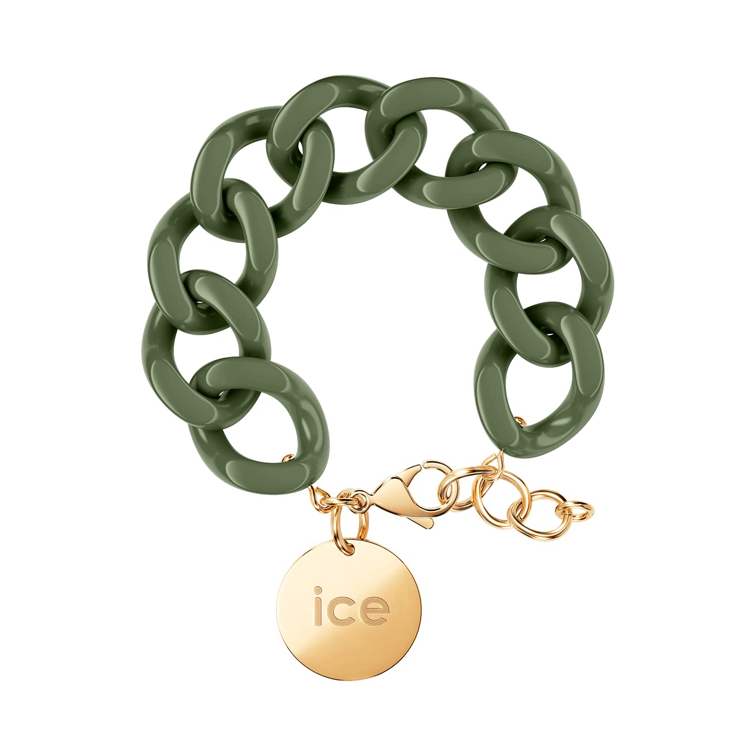 ICE - Jewellery - Chain bracelet - Khaki - Gold - Chunky Chain Bracelet for Women in Khaki Colour with a Gold Medal (020923)