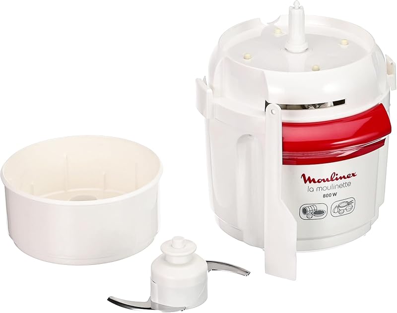 AD5601 Moulinette-Zerkleinerer, 800 W, Hacken, Mixen und Kurz, System 1 – 2 – 3 Schnellbedienung, Klinge aus Edelstahl, Weiß und Rot, Schwarz