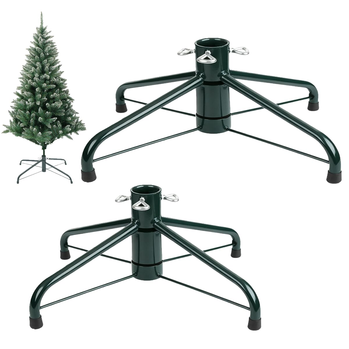 Photo 1 of 2 Pack Folding Christmas Tree Stand for 3-6 Ft Artificial Trees, Heavy Duty Metal Xmas Tree Holder Fits 0.5-1.29" Tree Pole, Green (14.3" & 16.9")