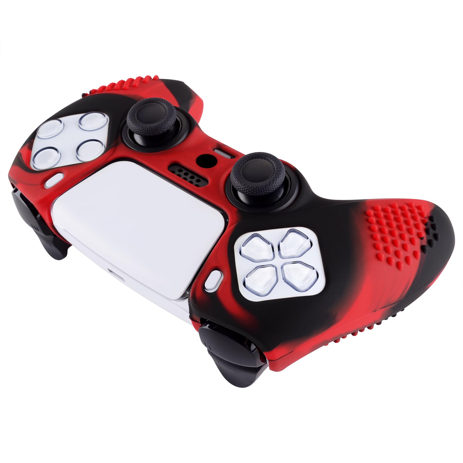 eXtremeRate PlayVital 3D Studded Edition Anti-Slip Silicone Cover Skin for ps5 Controller, Soft Rubber Case Protector for ps5 Wireless Controller with Thumb Grip Caps - Red & Black