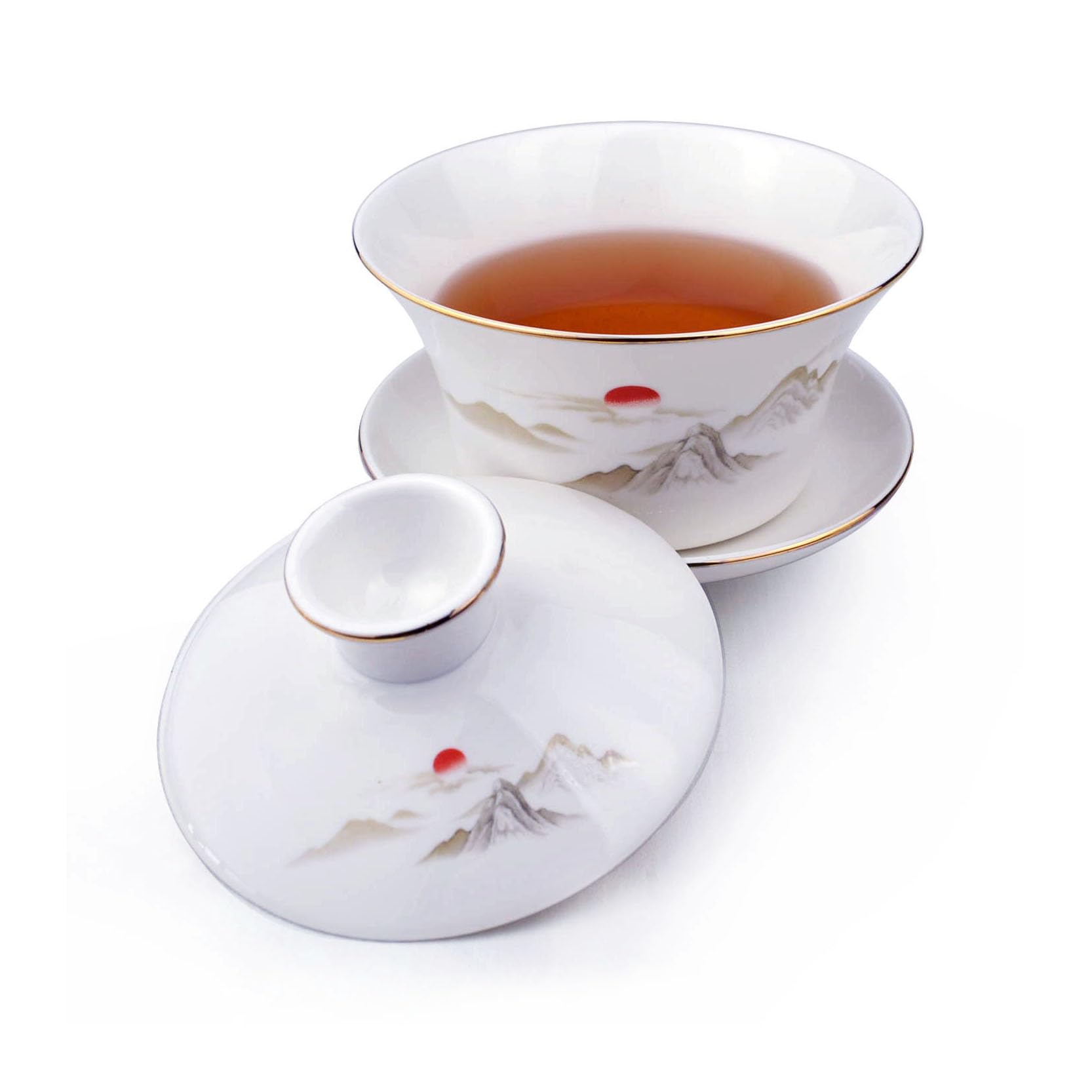 Gaiwan White Porcelain Large 500ml Teacup Sancai Tea Cup Set Lid Sun Beautiful Mountain (16oz Large)