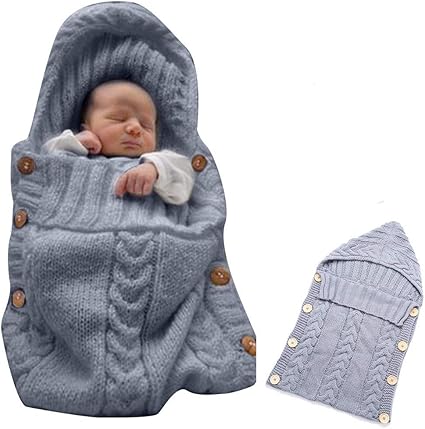 Amazon Kingsie ベビー用寝袋 ニット おくるみ 赤ちゃん かわいい 柔らかい ボタン付き ブランケット 秋冬 出産祝い 記念撮影 グレー 毛布 ブランケット ベビー マタニティ 通販