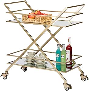 Carro De Comedor Móvil De Dos Niveles Carro De Hierro + Vidrio Templado