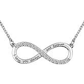 ZakiaHo Womens Sparkling Infinity Love Necklace Birthday Gifts for Women Dainty Adjustable Love Heart Clear Crystal Pendant Necklaces