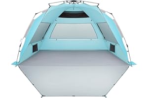 Oileus XX-Large Pop Up Beach Tent Sun Shelter for 5-6 Person Portable Sun Shade Instant Tent for Beach with Carrying Bag, Stakes, 6 Sand Pockets, Anti UV for Fishing Hiking Camping Sky Blue